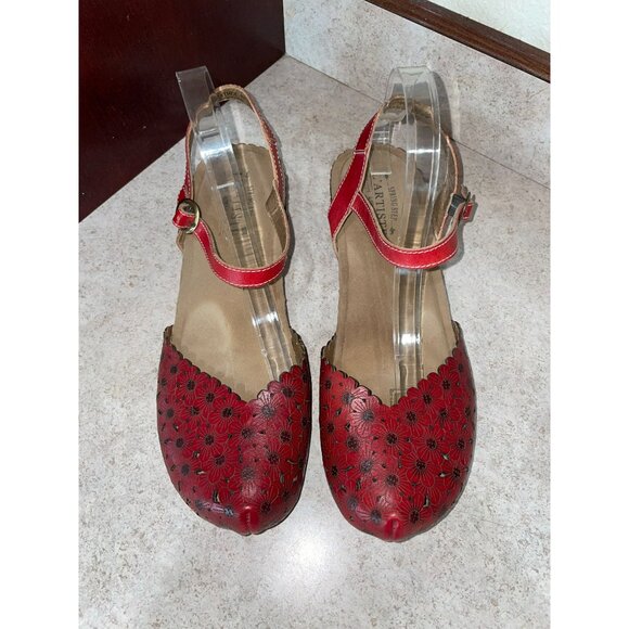 L’Artiste Spring Step Livvy Mary Jane - Leather Cutout Slingback Floral Red Size - Picture 3 of 8